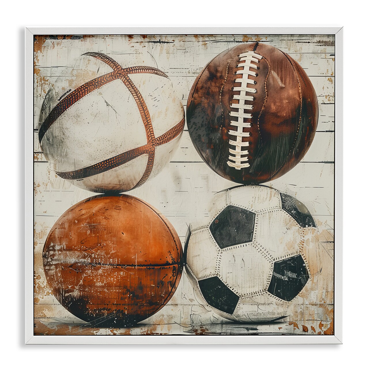 Stupell Industries Rustic Sports Balls Framed Giclee Wall Art Design by Lazar Studio